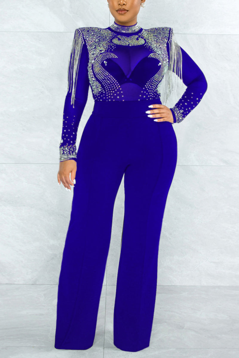 [Pre-Sale] Plus Size Sexy Casual  Long Sleeve See Through Sequin Jumpsuits - Fashionaviv