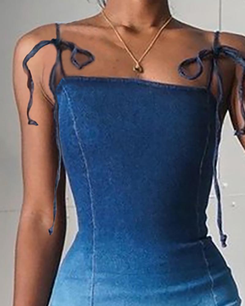 Ombre Colorblock Tied Detail Denim Bodycon Dress