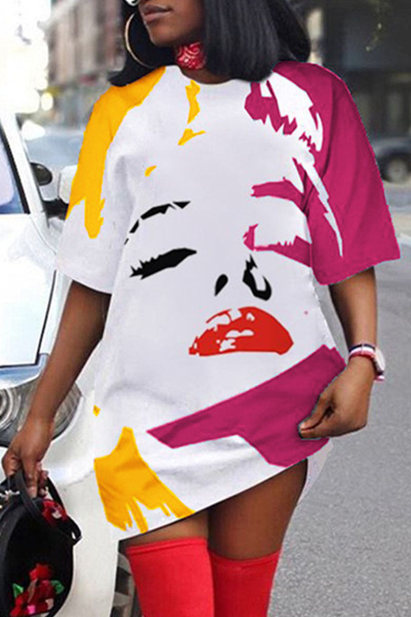 Plus Size Casual Printed Short Sleeve Loose Midi Dress - Fashionaviv-Midi Dresses-[product_label]