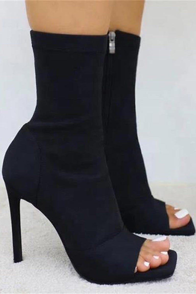 Square Toe Solid High Heels Booties - Fashionaviv