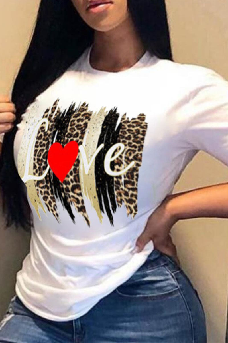 [Pre-Sale] Plus Size Round Neck Basics Leopard Print T-shirts - Fashionaviv