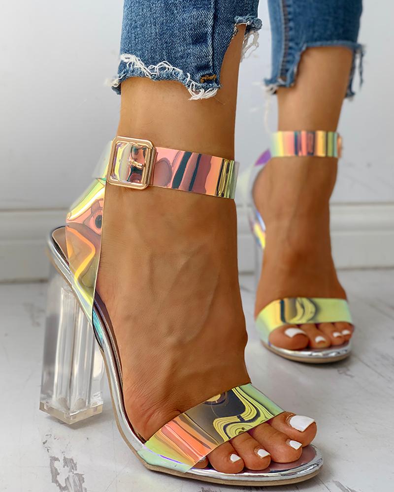 Ankle Buckled Transparent Chunky Heeled Sandals