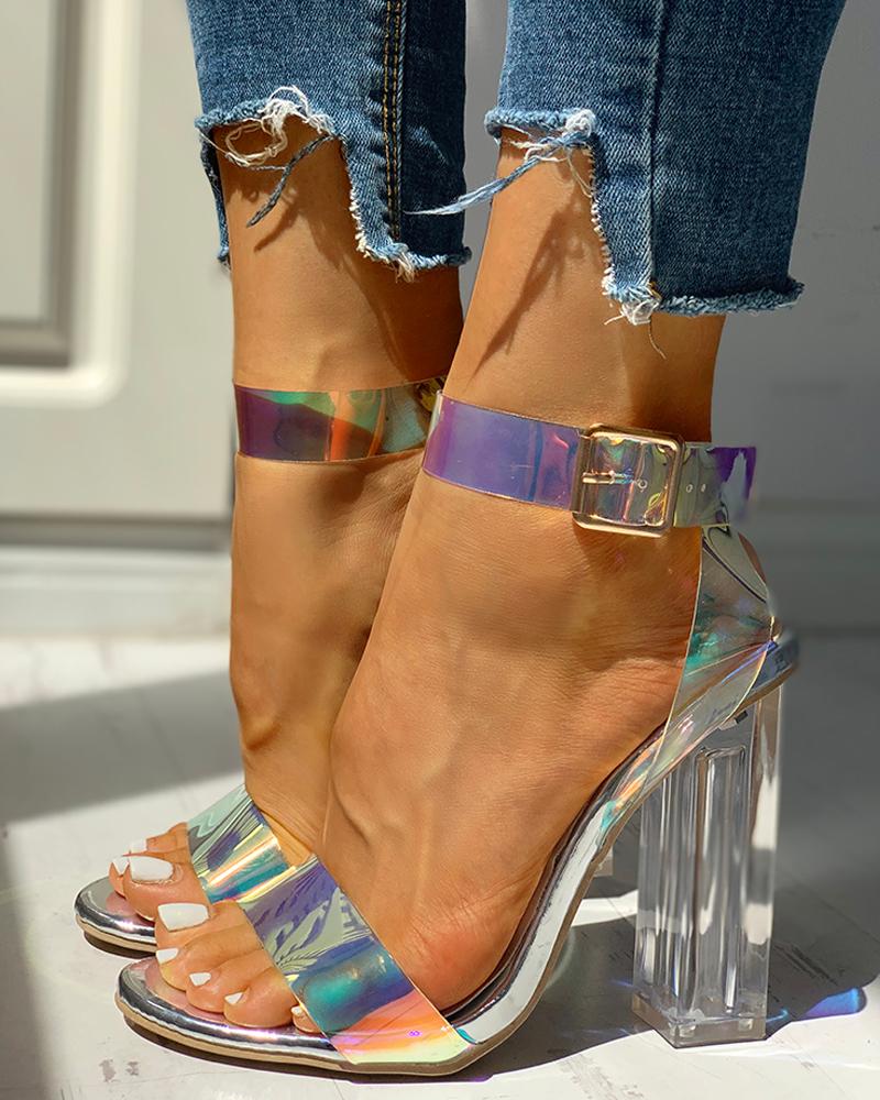 Ankle Buckled Transparent Chunky Heeled Sandals