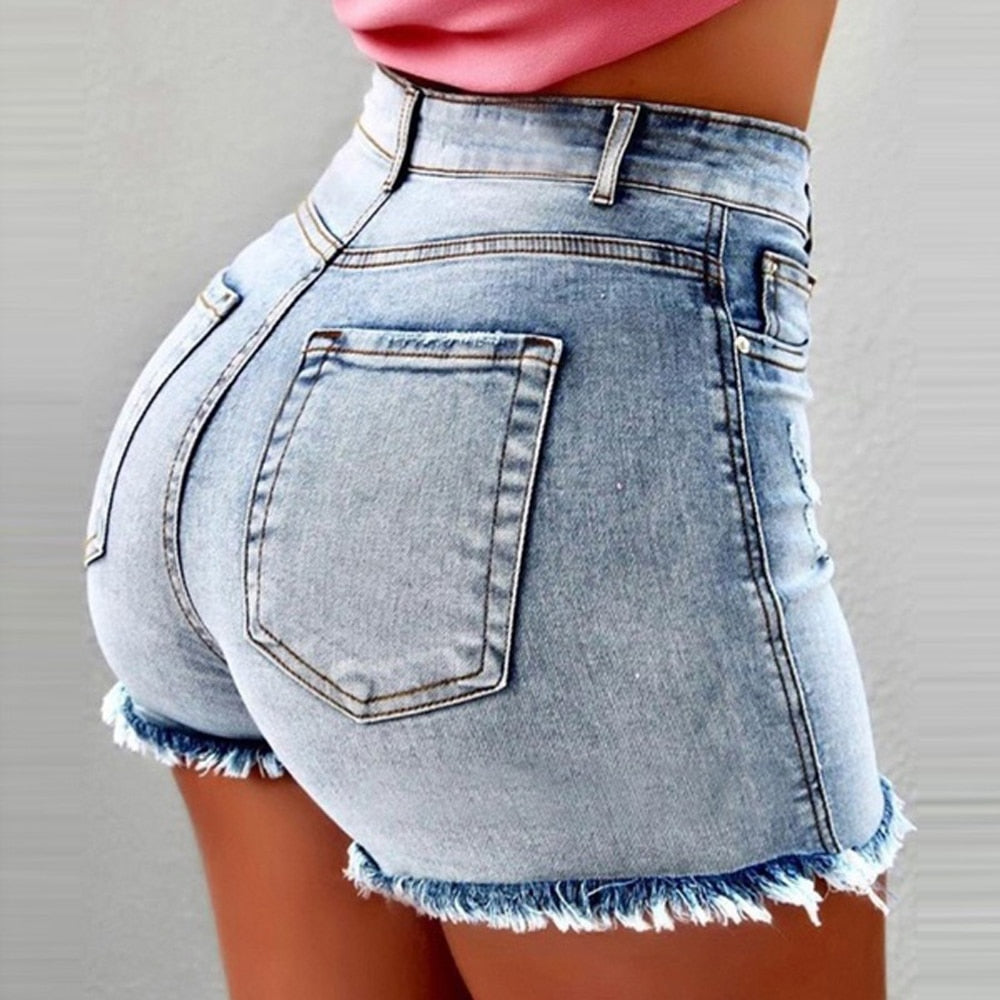 Plus Size Street Solid High Waist Denim Shorts - Fashionaviv-Shorts-[product_label]