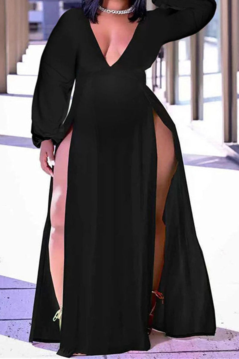 [Pre-Sale] Plus Size Long Sleeve High Opening Maternity Maxi Dress - Fashionaviv-Maternity Dresses-[product_label]