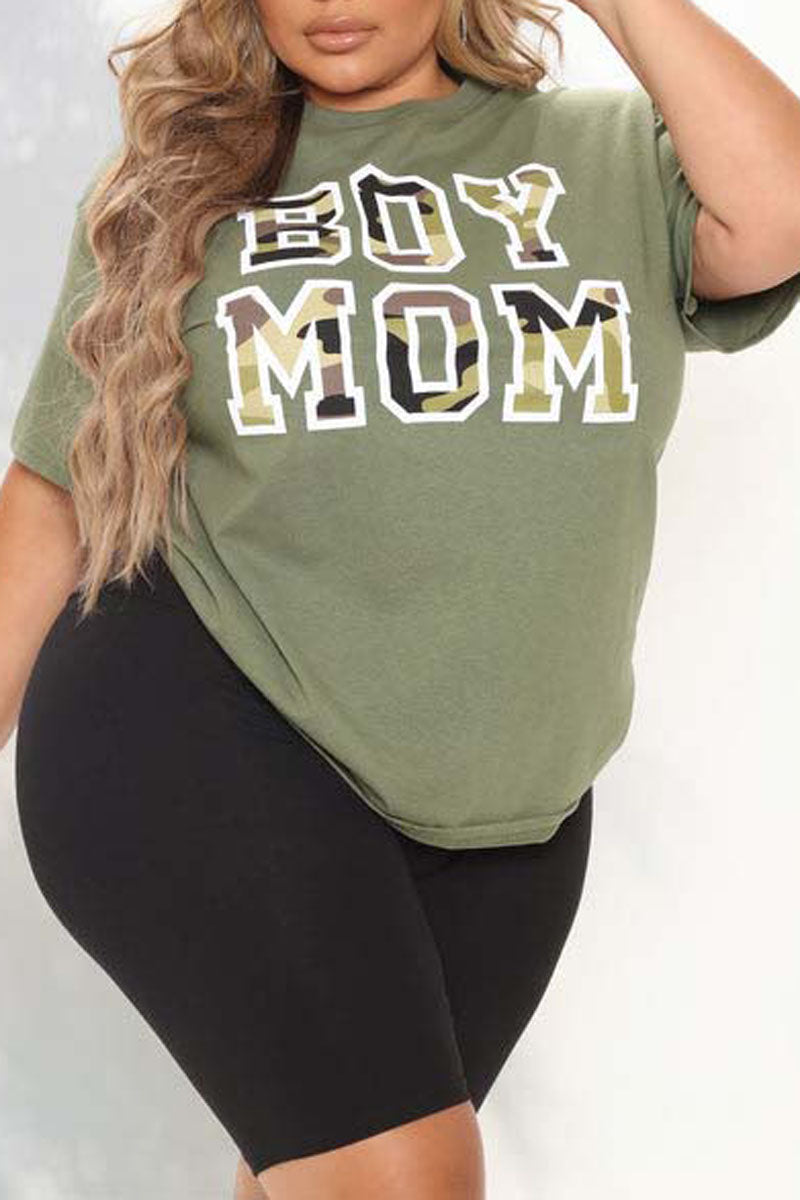 Plus Size Casual Solid Boy Mom Print Round Neck T Shirt - Fashionaviv-T-shirts-[product_label]