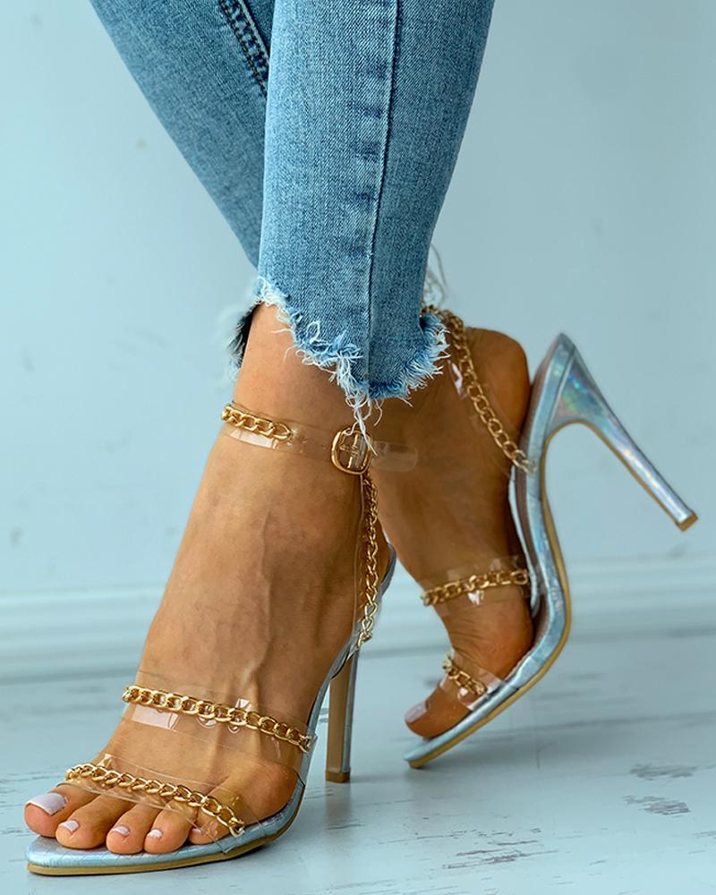 Clear Chain Decor Pointed Toe Stiletto Heels