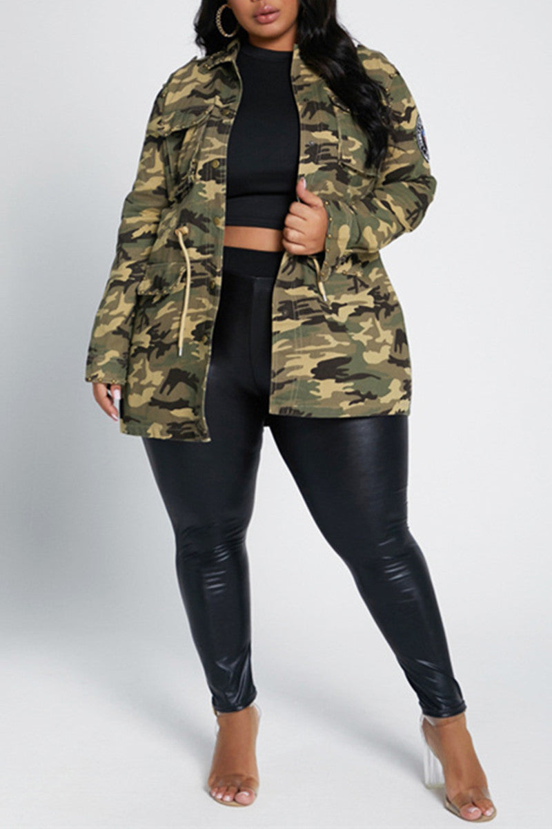 Plus Size Casual Camouflage Print Coats