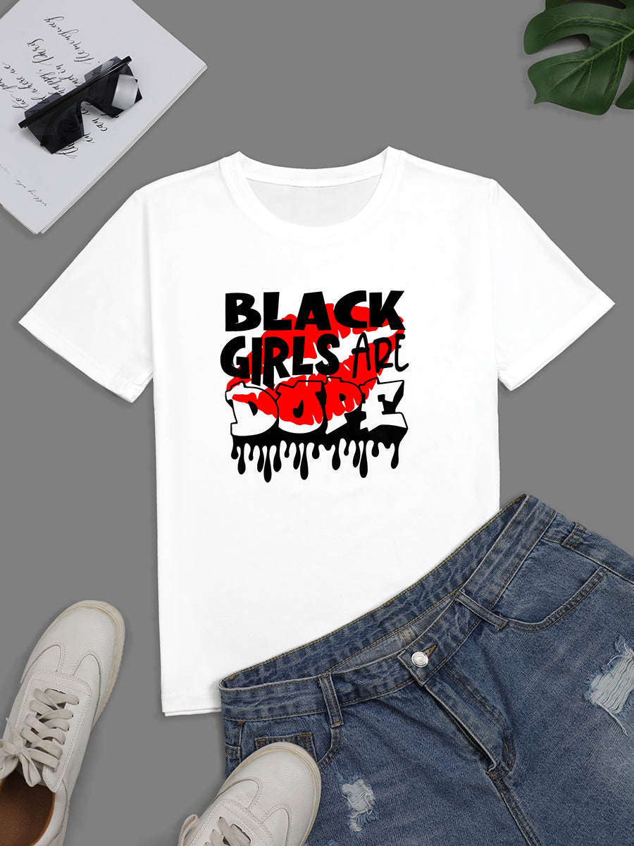 Plus Size Casual Black Girls Are Dope Round Neck Short Sleeve T Shirt