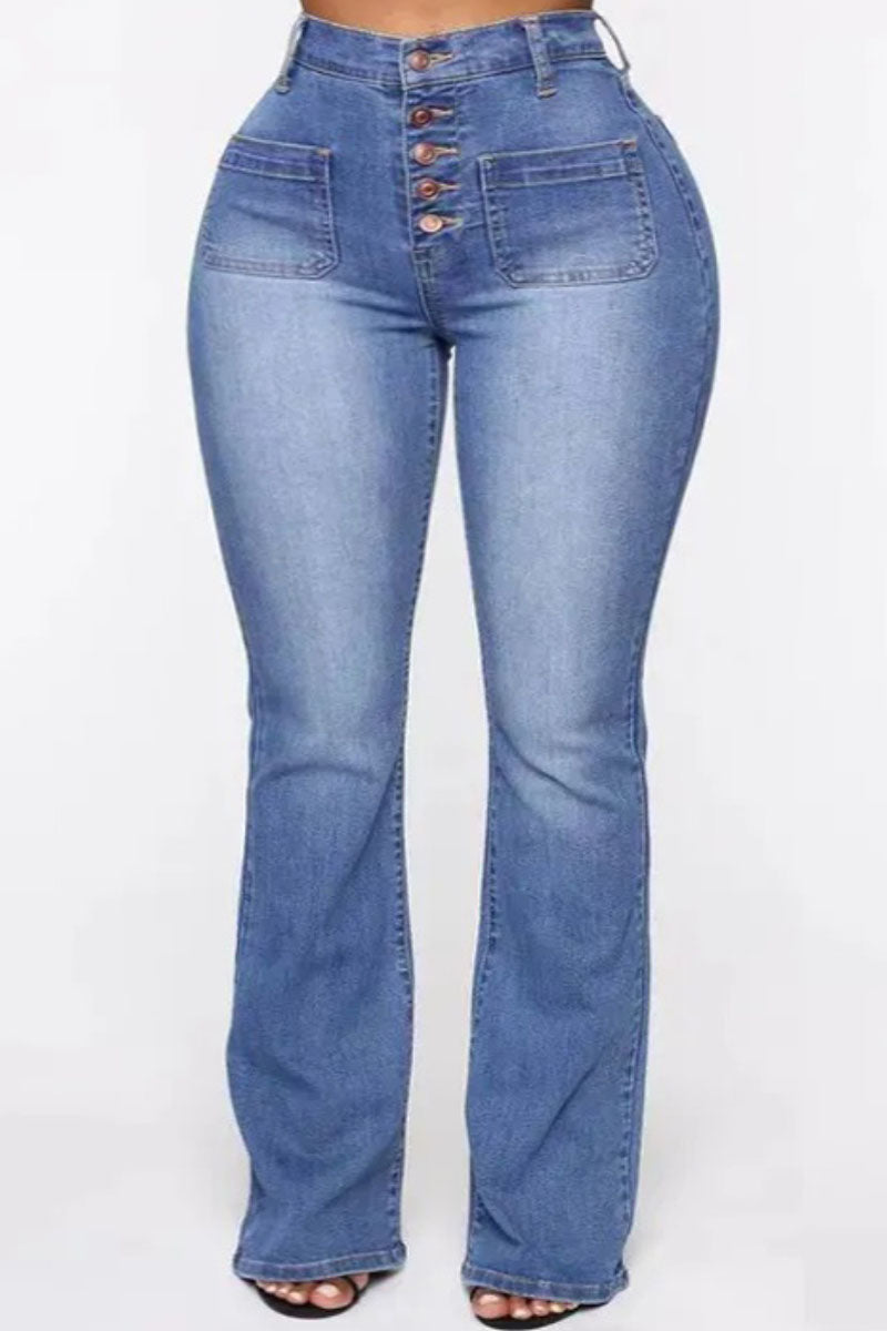 [Pre-Sale] Plus Size Blue Casual High Waist Front Button Jeans - Fashionaviv-Jeans-[product_label]