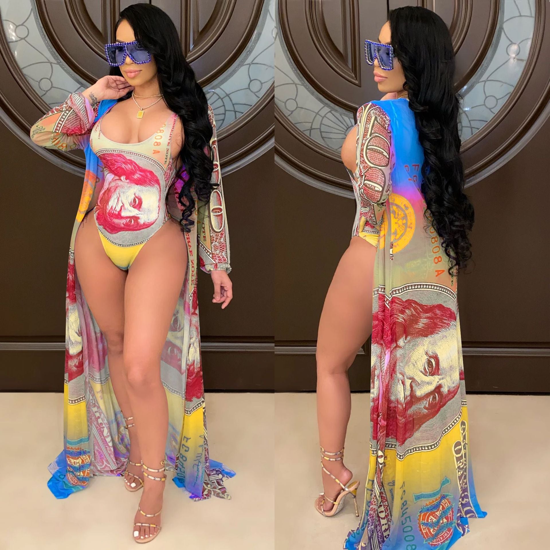 Plus Size Beach All Over Print  Swimsuit Cover Up Set - Fashionaviv-Swimwear-[product_label]