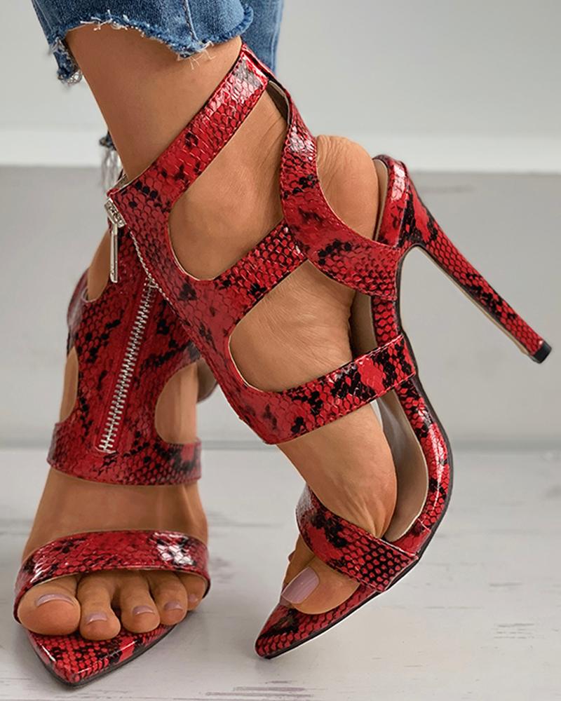 Zipper Design Cutout Stiletto Heel