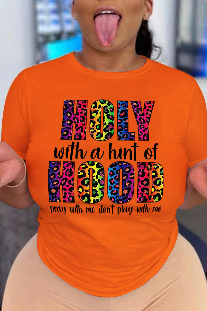 Plus Size Leopard Holy Hood Print Round Neck Short Sleeve T Shirt - Fashionaviv-T-shirts-[product_label]