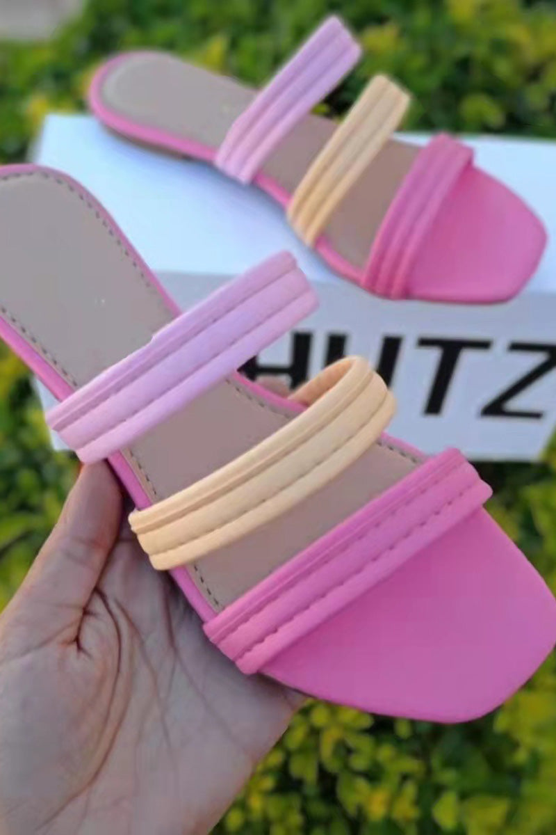 Square Toe Flat Colorblock Slippers - Fashionaviv-Slippers-[product_label]