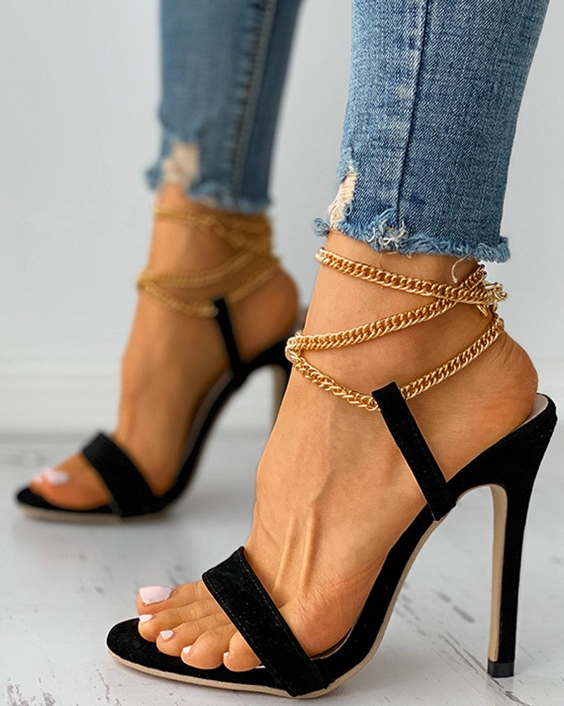 Chain Strap Pointed Toe Stiletto Heels