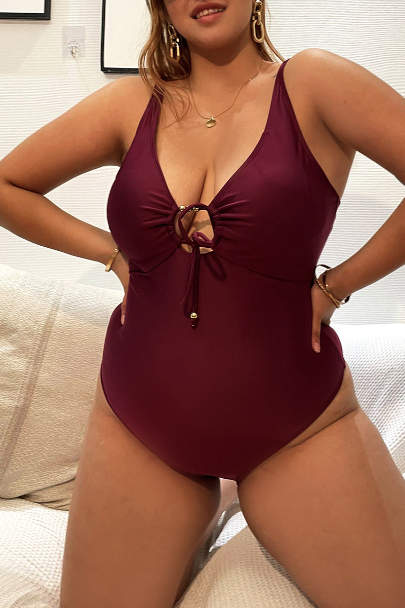 Plus Size Solid Cami Cut Out Backless One Piece Swimsuit - Fashionaviv-Swimwear-[product_label]
