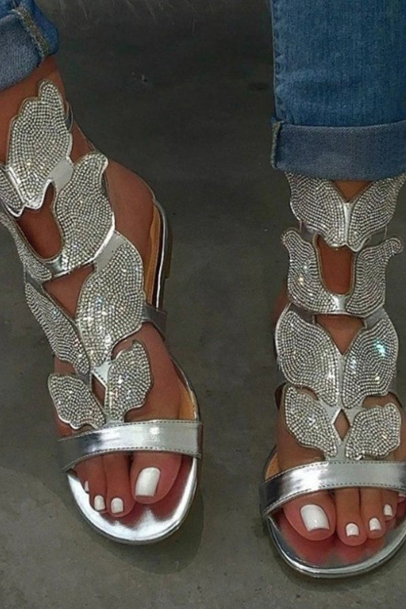 Casual Buttefly Silver Sandals Shoes - Fashionaviv