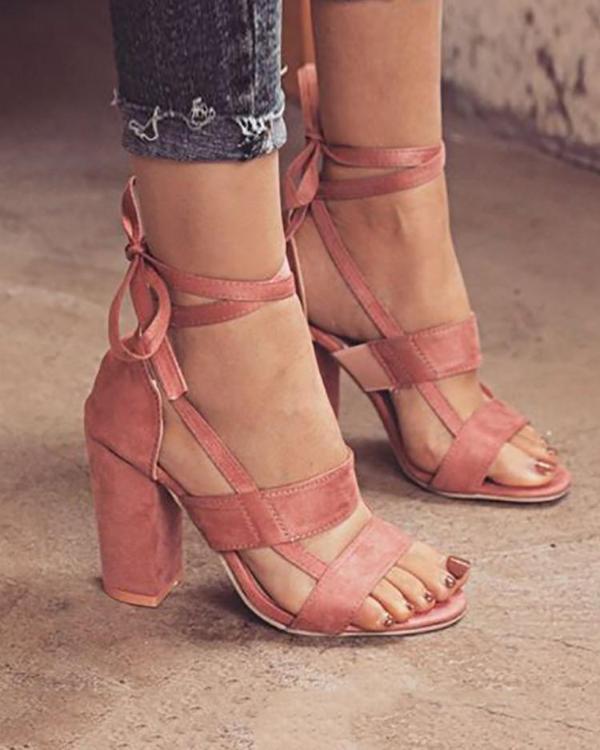 Fashion Solid Color Chunky Heeled Sandals