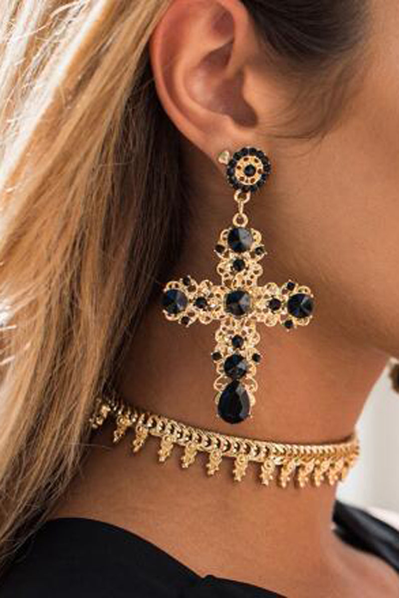 Cross Pattern Rhinestone Earring (One Piece) - Fashionaviv-Jewellery-[product_label]