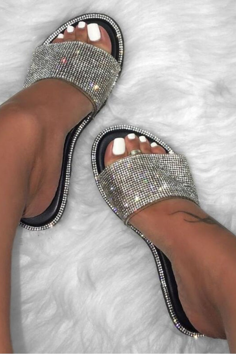 Casual Sequined Black Slippers Shoes - Fashionaviv