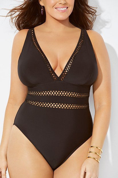 Plus Size Swimsuits V Neck One Piece Swimsuit