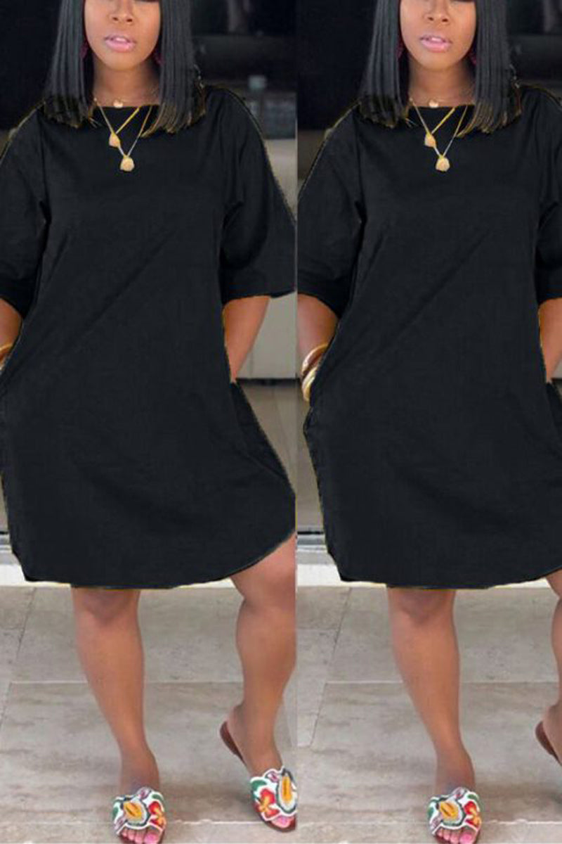 [Pre-Sale] Plus Size Casual Solid Short Sleeve Mini Dresses - Fashionaviv-Mini Dresses-[product_label]