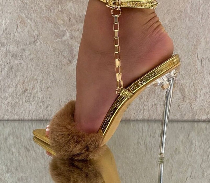 Chain Decor Ankle Strap Open Toe High Heels
