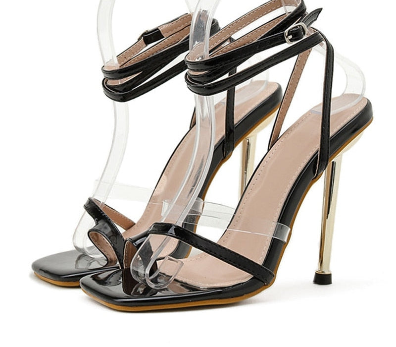 Lace-Up Strappy Gold Heel Sandals