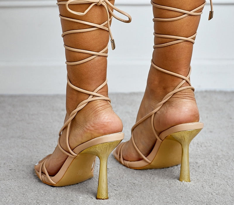 Lace-Up Strappy Gold Heels