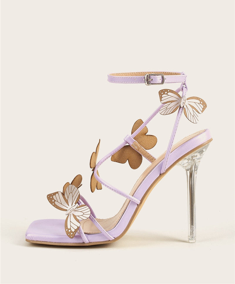 Ankle Strap High Butterfly Decor Heels Sandals