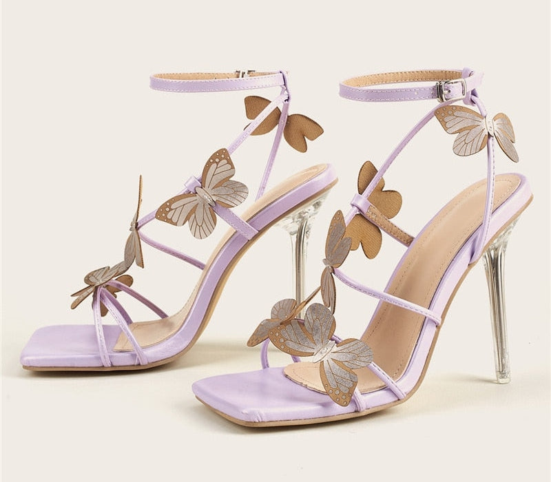 Ankle Strap High Butterfly Decor Heels Sandals