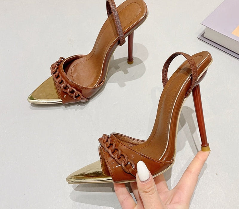 Pointed Toe Ankle Strap High Heels