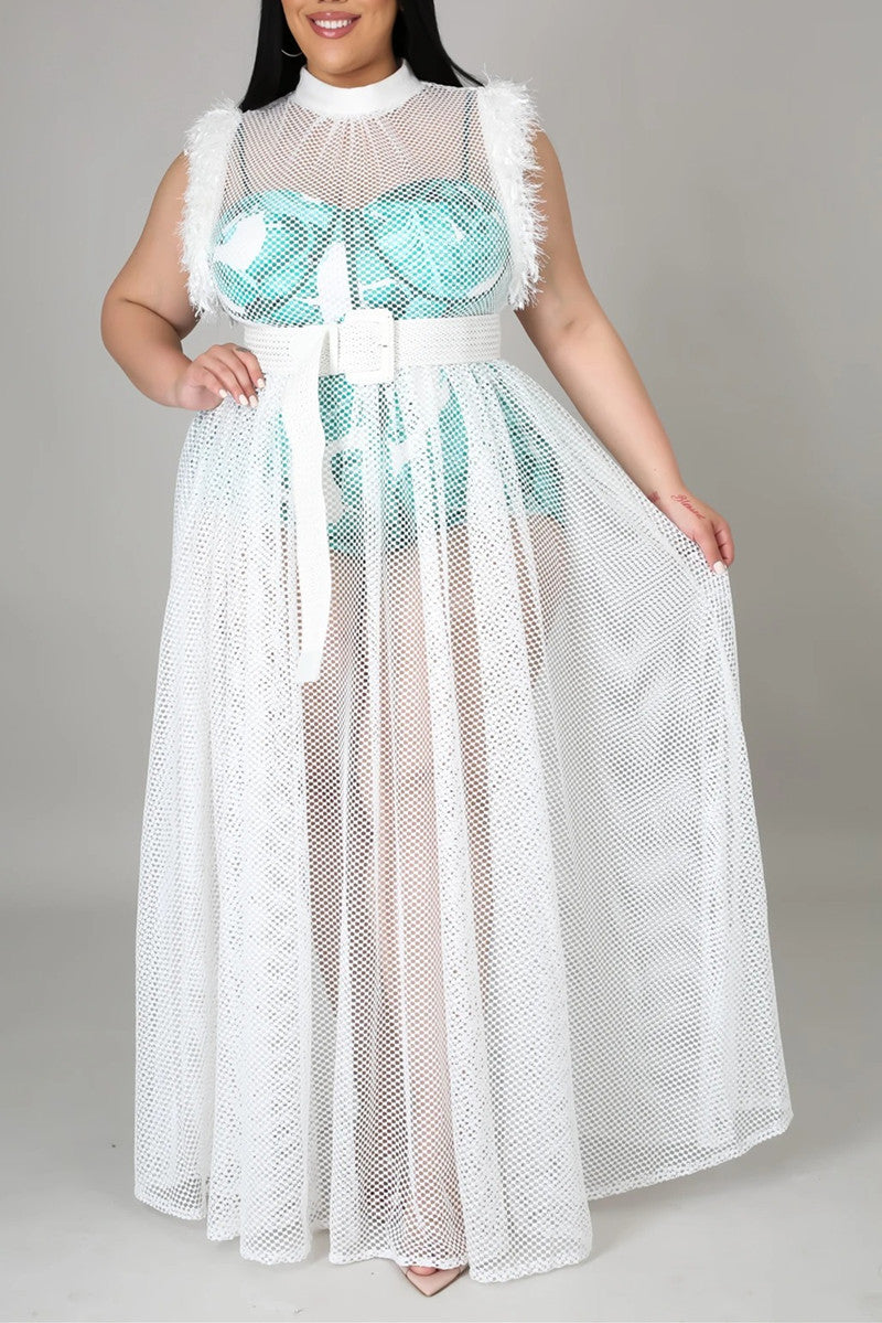 Plus Size White Mesh Net Maxi Dress