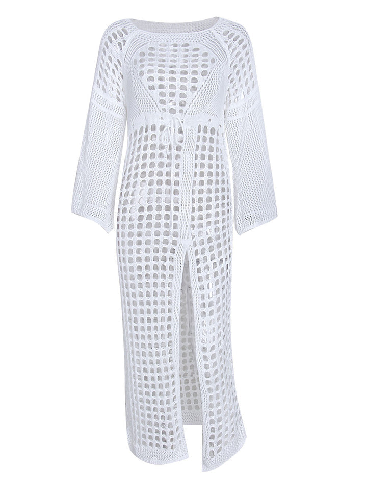 [Pre-Sale] Plus Size White Hollow Out Crochet Maternity Midi Dress (No Underwear)