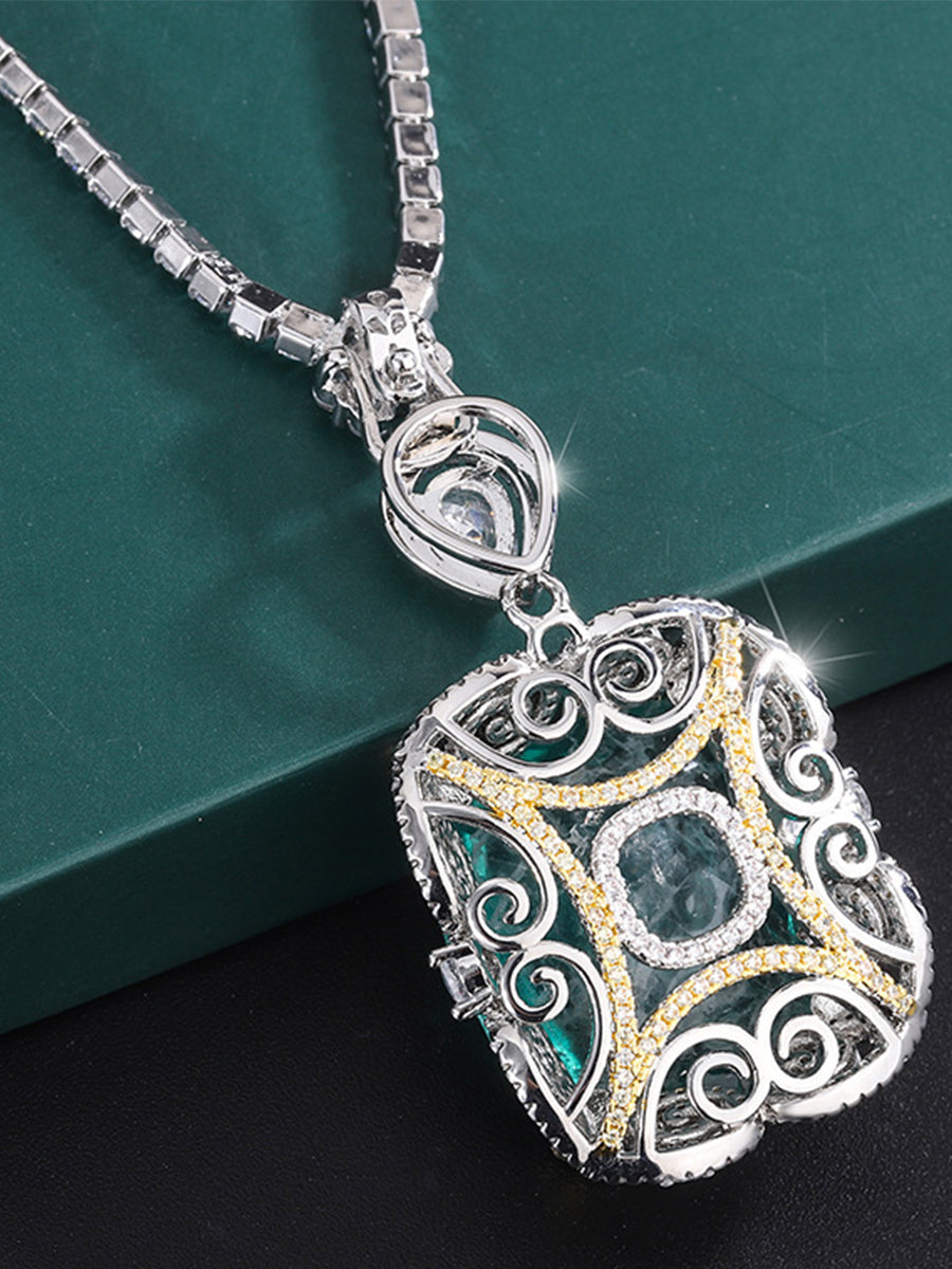 Luxury Faux Emerald Zircon Pendant Necklace