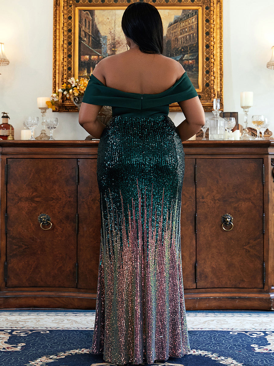 Plus Size Gradient Maxi Sequin Multicolor Evening Prom Dress PXH2125