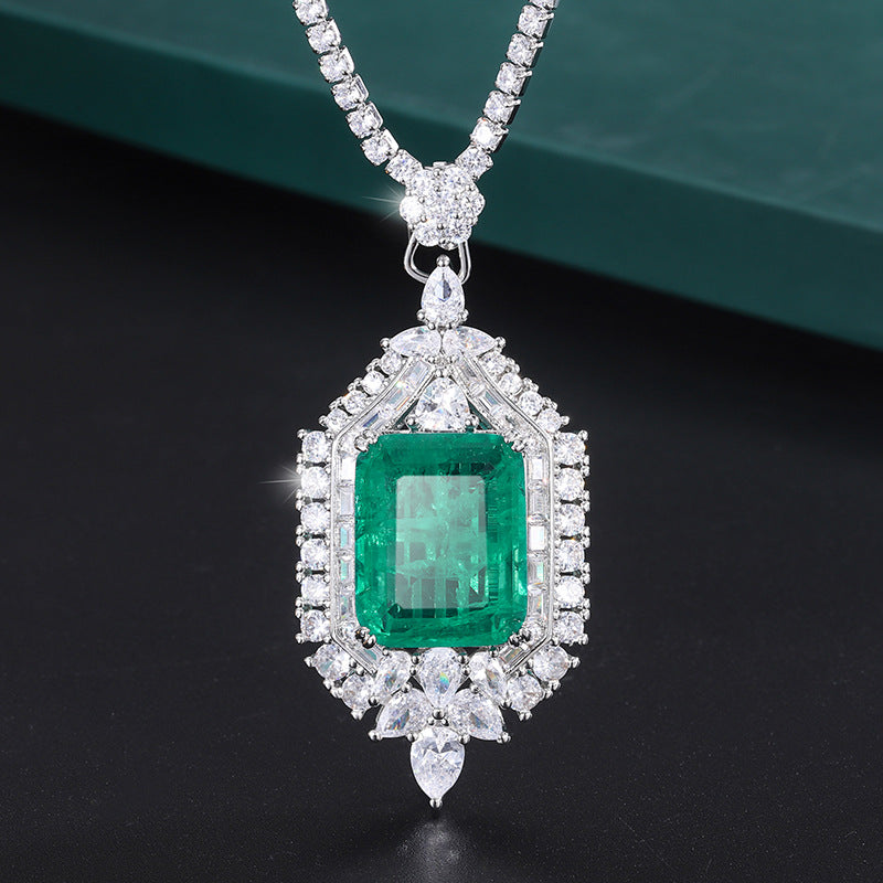 Emerald Paraiba Square Pendant Necklace