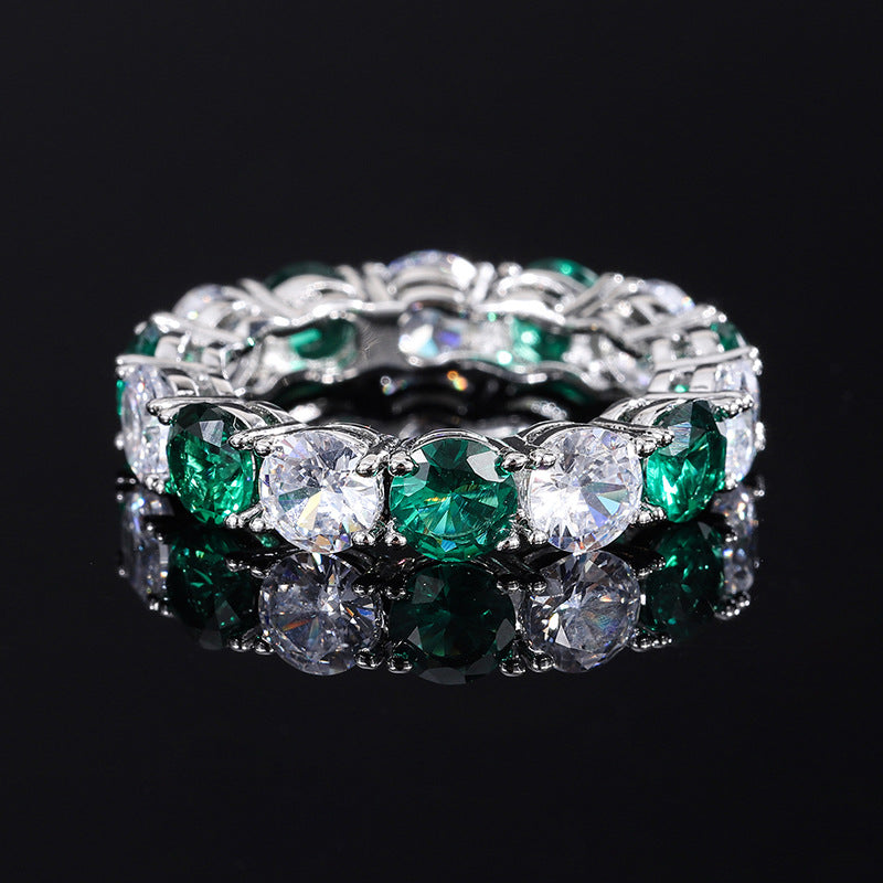 S925 Silver Synthetic Zircon Emerald Ring