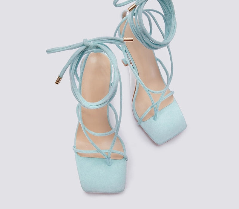 Open Toe T-Shaped Lace-Up High Heel Sandals