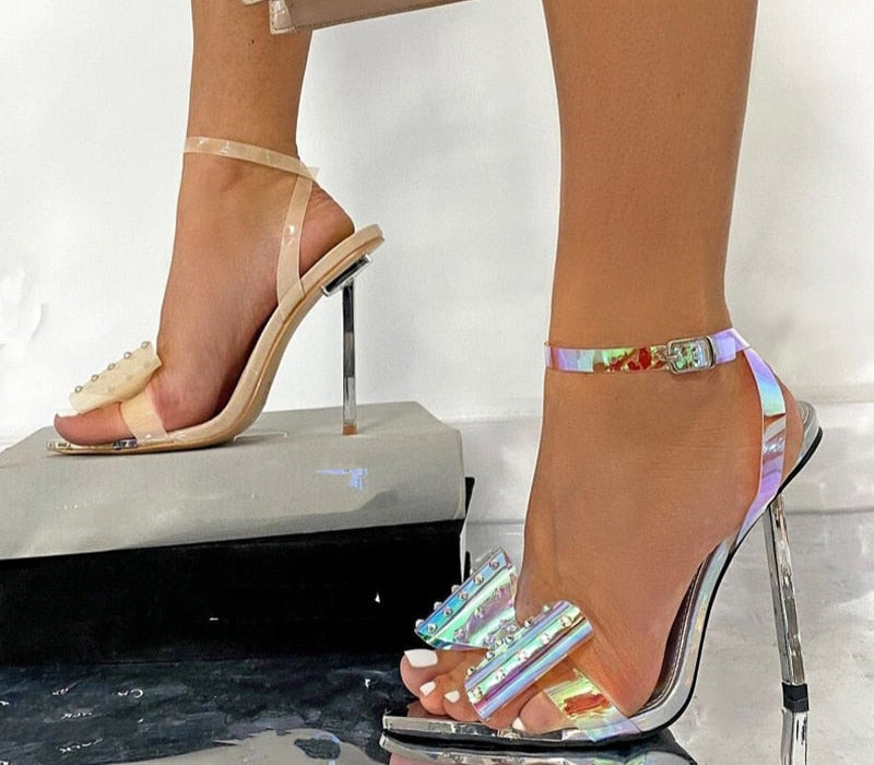 Transparent Butterfly-Knot Ankle Strap Open Toe High Heels