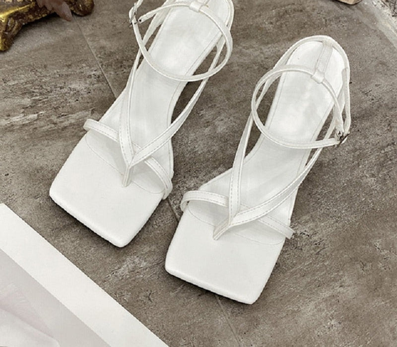 Strappy Square Toe Mid Heeled Sandals