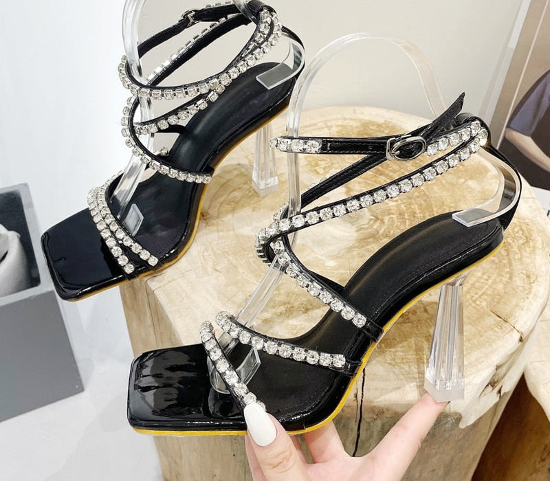 Strappy Square Toe High Heeled Sandals