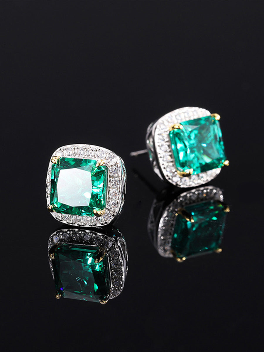 S925 Silver Emerald Light Luxury Stud Earrings