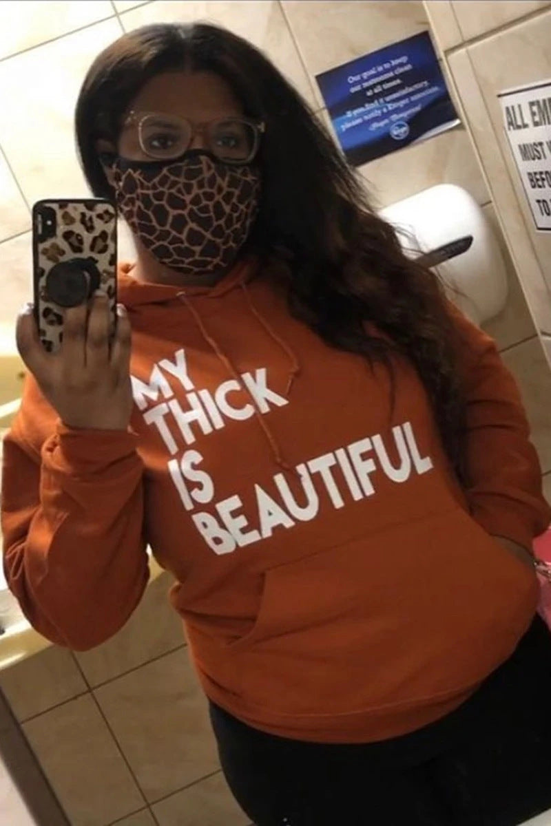 Plus Size My Thick is Beautiful Letter Print Hoodie Tops - Fashionaviv-Hoodies & Sweatshirts-[product_label]