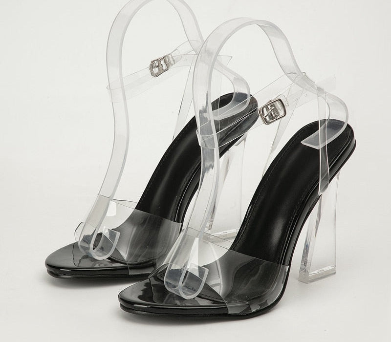 Buckle Strap Open Toe Transparent Heel Sandals