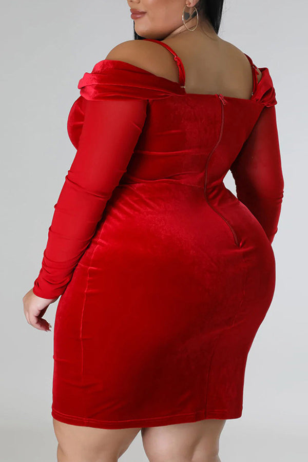 Plus Size Velvet V-Neck Midi Dress