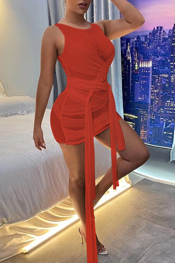 Perspective Mesh Sexy Open Back Slim Package Hip Dress