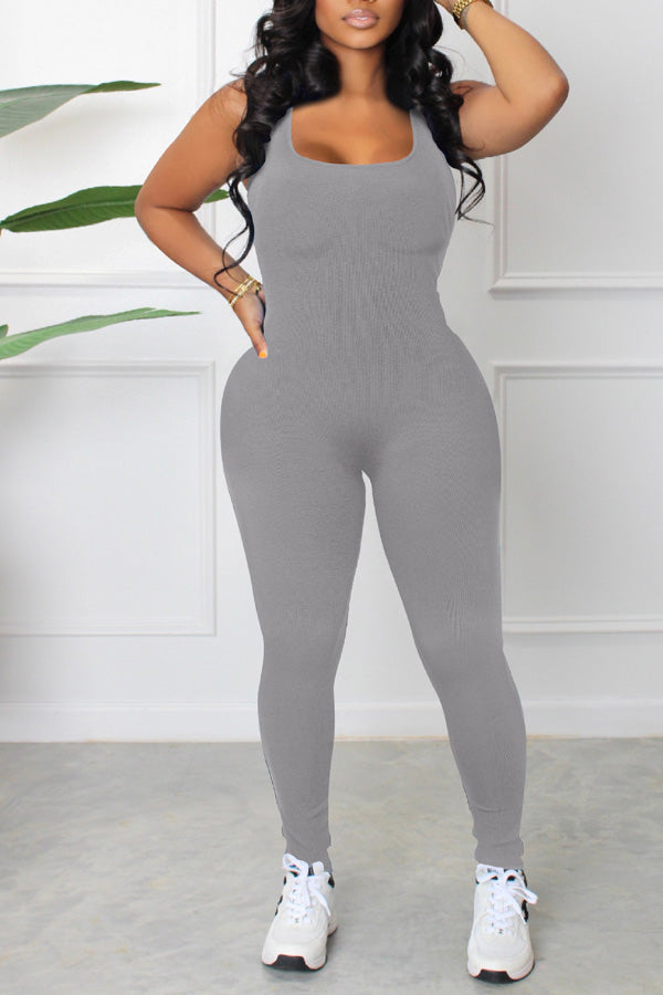 Solid Color High Waist Tight Sports Yoga Jumpsuit