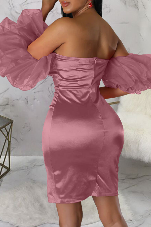 Off-Shoulder Petal Sleeve V-Neck Mini Dress