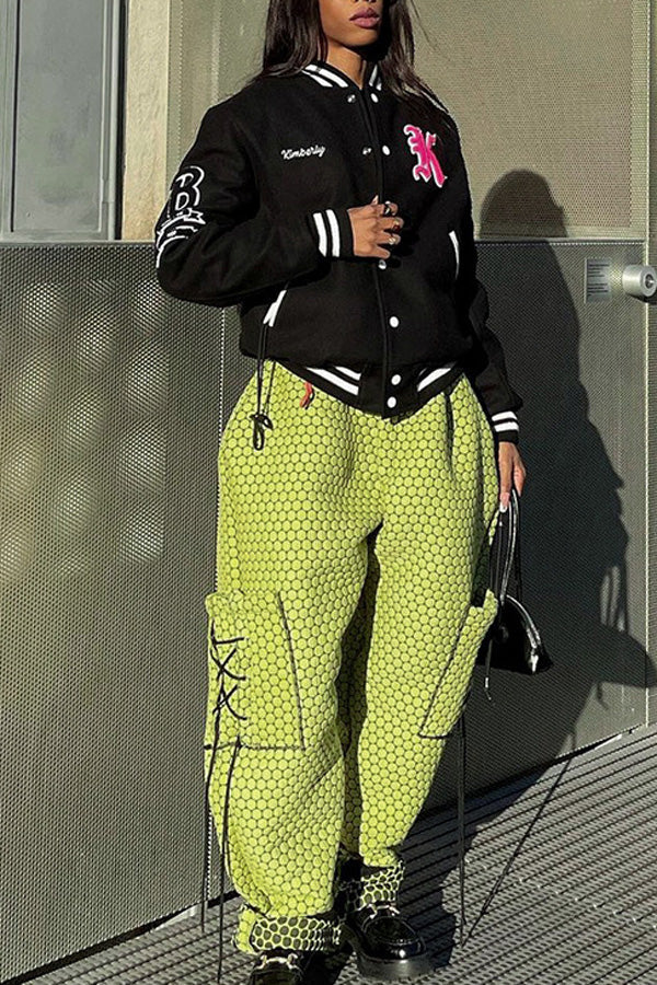 Casual Checkerboard Elasticized High-Rise Cargo Pants
